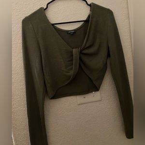 Green, Cross Tied Cropped Long Sleeve, S